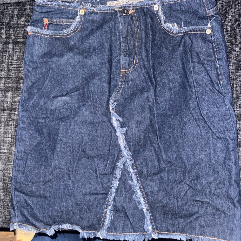 Guess Blue Denim Skirt with Frayed Edge